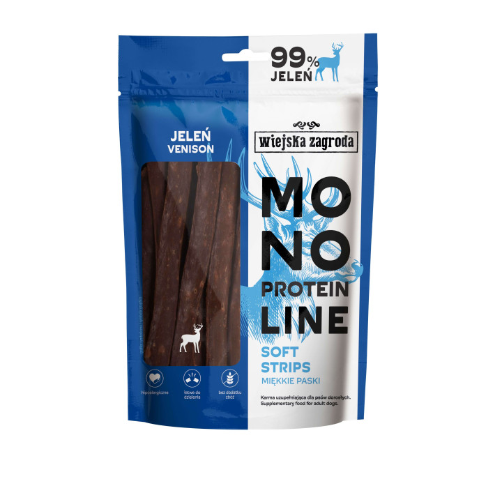 Zdjęcie pokazujące produkt Monoproteinowy przysmak dla psa - miękkie paski Jeleń - ze sklepu petsband.pl